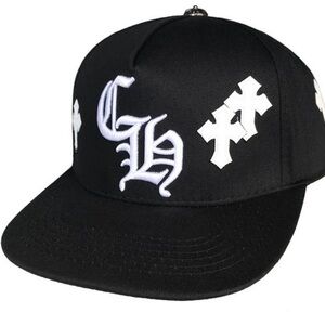 Chrome Hearts Black Snapback Hat with White Gothic Embroidery